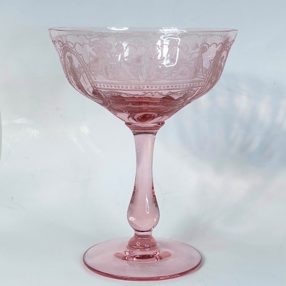 Vintage Pink FRY30 Women in Cameo Etched Champagne/Sherbet 5-1/4" Dancing Ladies